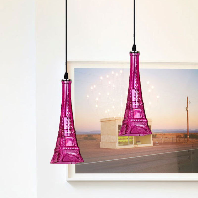 Vintage Purple/Yellow Glass Pendant Light Fixture - 1 Head Tower Mini Hanging Lamp for Restaurants