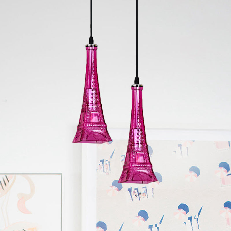 Vintage Purple/Yellow Glass Mini Pendant Lamp For Restaurants - 1 Head Tower Light Fixture