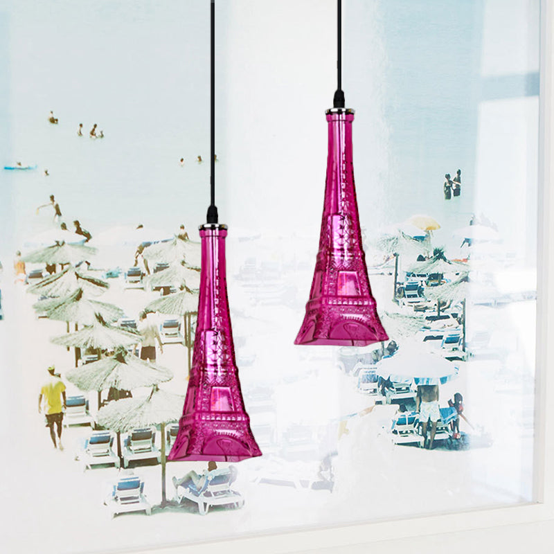 Vintage Purple/Yellow Glass Mini Pendant Lamp For Restaurants - 1 Head Tower Light Fixture