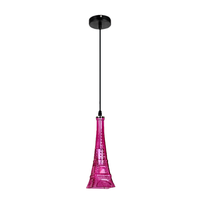 Vintage Purple/Yellow Glass Mini Pendant Lamp For Restaurants - 1 Head Tower Light Fixture