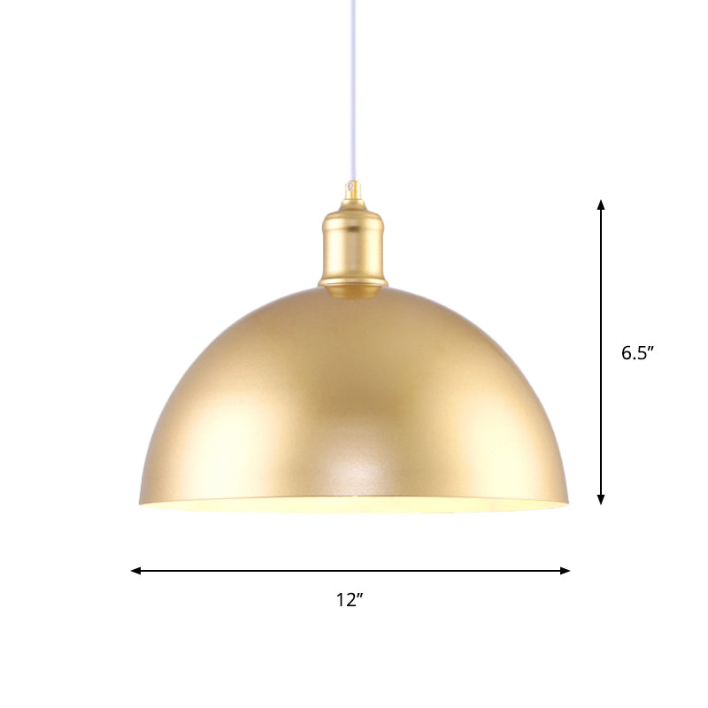 Vintage Industrial Metallic Golden Pendant Lamp, 12/16 Inch Width, Dome Shade, 1 Bulb