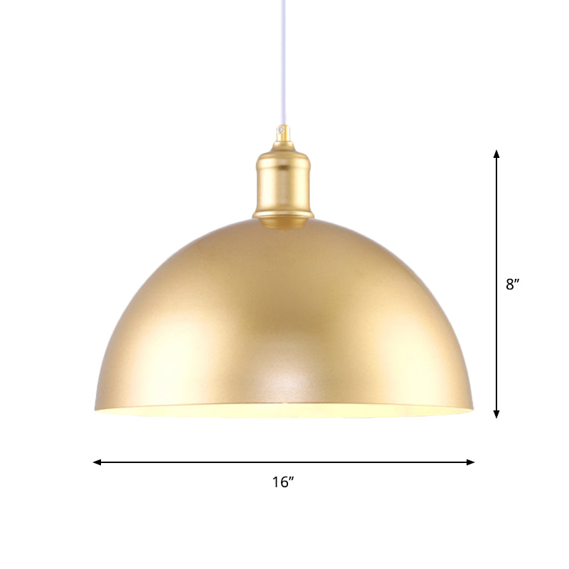 Vintage Industrial Metallic Golden Pendant Lamp, 12/16 Inch Width, Dome Shade, 1 Bulb