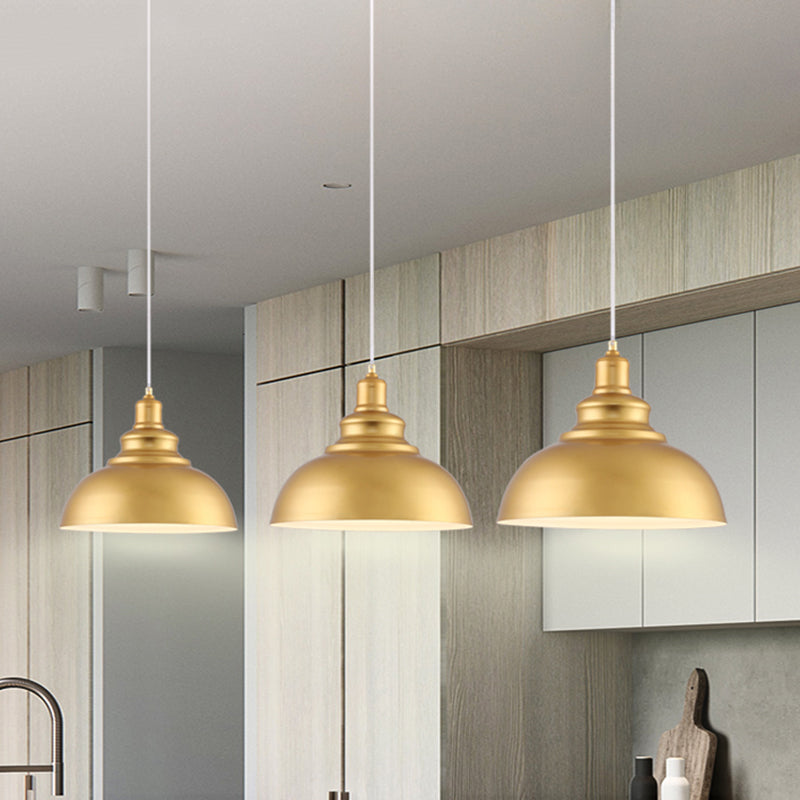 Mid-Century Metal Domed Pendant Ceiling Light With Adjustable Cord - Gold Finish 1 Head Ideal For