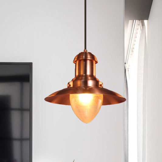Sleek Copper/Nickel Finish Saucer Shade Pendant Lamp - Industrial Style, Metal and Glass - 1 Light - Coffee Shop Hanging Lighting
