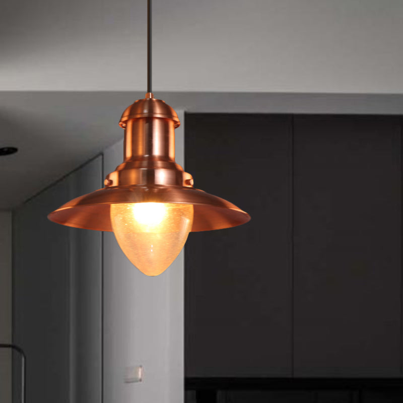 Industrial Style Saucer Shade Pendant Lamp - Copper/Nickel Finish Metal And Glass 1 Light Hanging