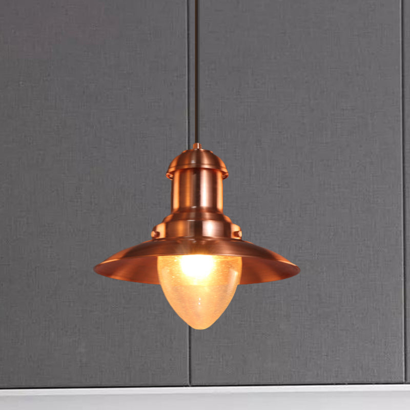 Industrial Style Saucer Shade Pendant Lamp - Copper/Nickel Finish Metal And Glass 1 Light Hanging