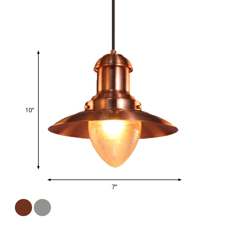 Sleek Copper/Nickel Finish Saucer Shade Pendant Lamp - Industrial Style, Metal and Glass - 1 Light - Coffee Shop Hanging Lighting