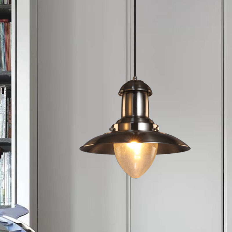 Sleek Copper/Nickel Finish Saucer Shade Pendant Lamp - Industrial Style, Metal and Glass - 1 Light - Coffee Shop Hanging Lighting