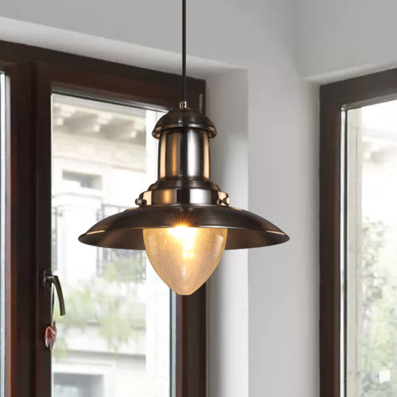 Sleek Copper/Nickel Finish Saucer Shade Pendant Lamp - Industrial Style, Metal and Glass - 1 Light - Coffee Shop Hanging Lighting