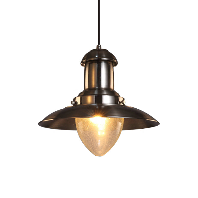 Sleek Copper/Nickel Finish Saucer Shade Pendant Lamp - Industrial Style, Metal and Glass - 1 Light - Coffee Shop Hanging Lighting