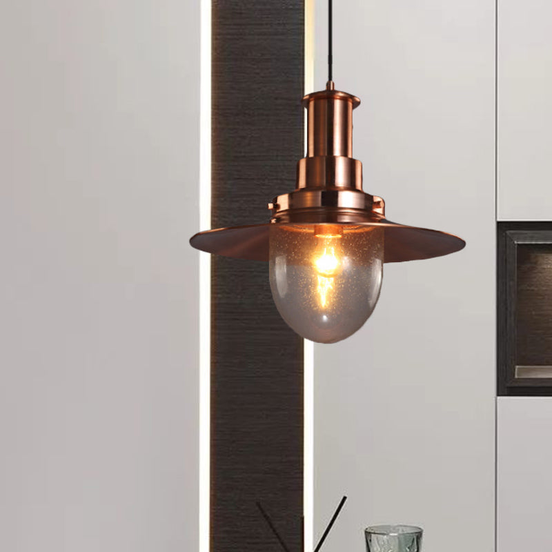 Nautical Flat Shade Pendant Lamp - Metallic 1-Bulb Lighting With Nickel/Copper Finish For Bar