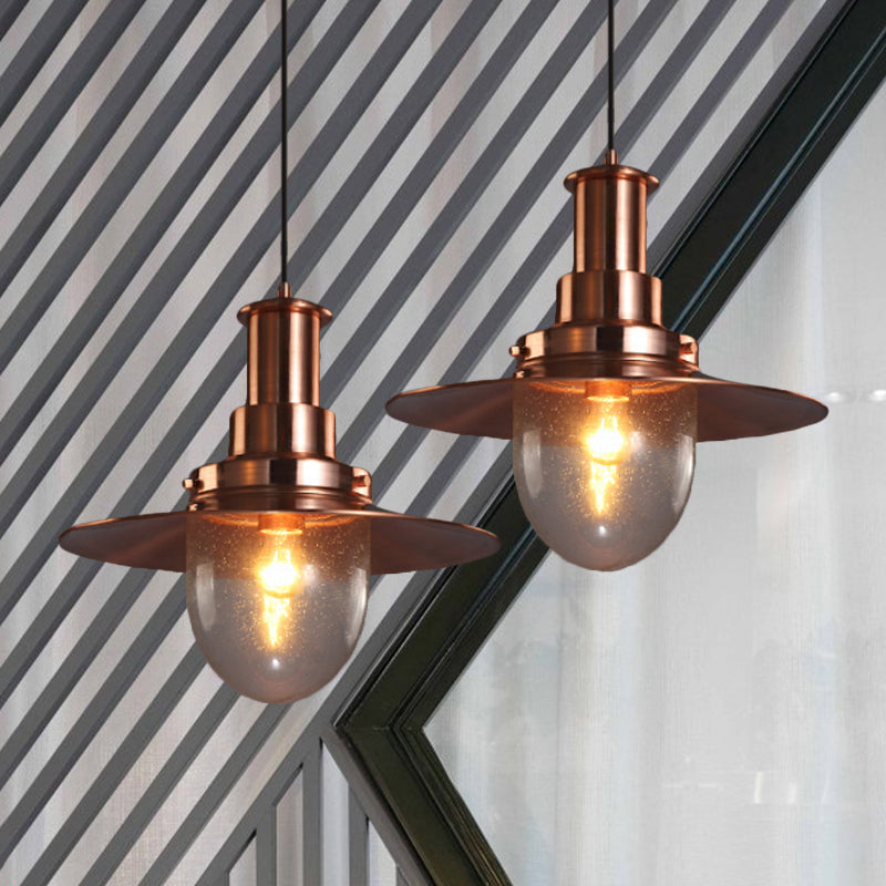 Nautical Flat Shade Pendant Lamp - Metallic 1-Bulb Lighting With Nickel/Copper Finish For Bar