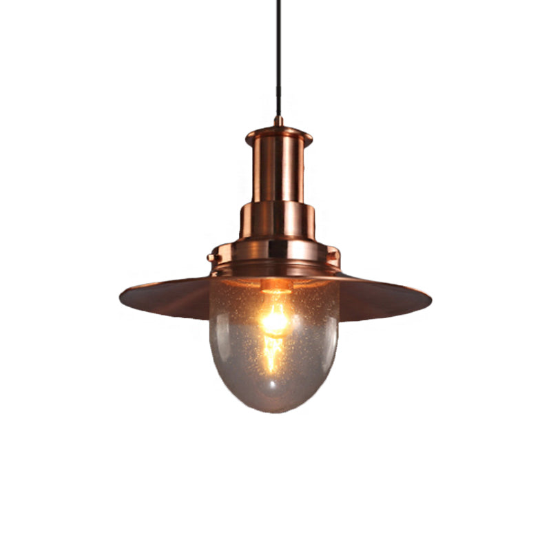 Nautical Flat Shade Pendant Lamp in Nickel/Copper Finish - Glass Shade, 1 Bulb Metallic Lighting for Bars