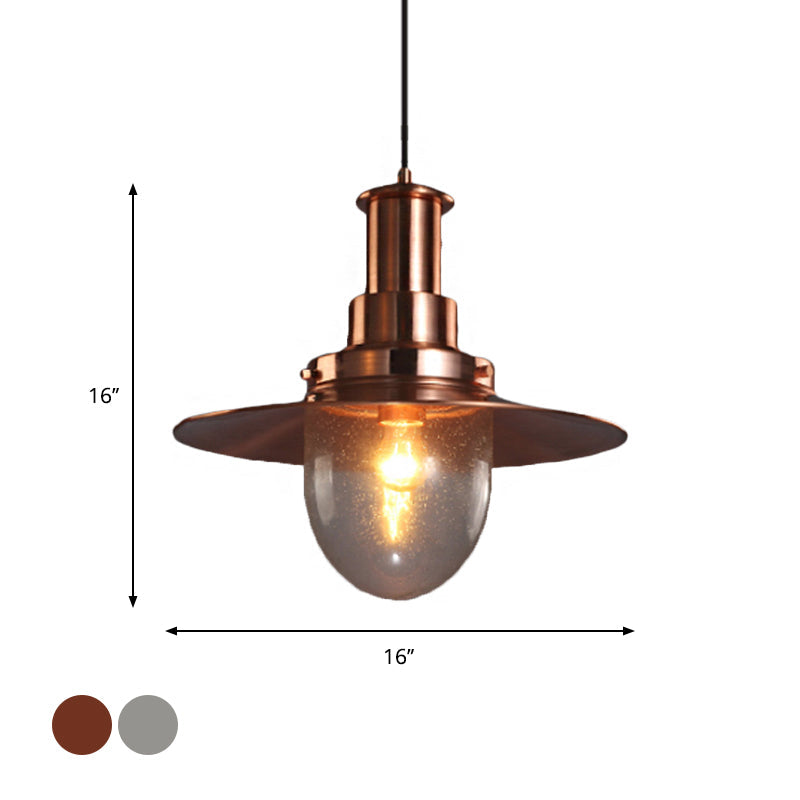Nautical Flat Shade Pendant Lamp in Nickel/Copper Finish - Glass Shade, 1 Bulb Metallic Lighting for Bars
