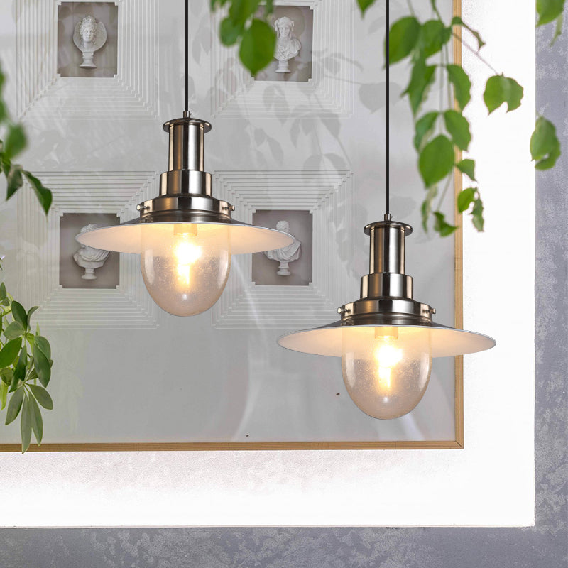 Nautical Flat Shade Pendant Lamp - Metallic 1-Bulb Lighting With Nickel/Copper Finish For Bar Nickel