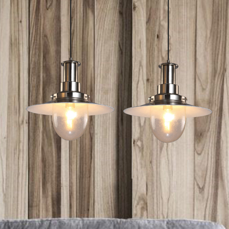 Nautical Flat Shade Pendant Lamp - Metallic 1-Bulb Lighting With Nickel/Copper Finish For Bar