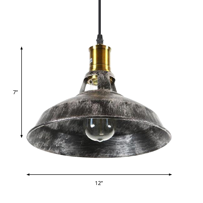 Aged Silver Rustic Barn Pendant Light - Wrought Iron Ceiling Fixture For Dining Room