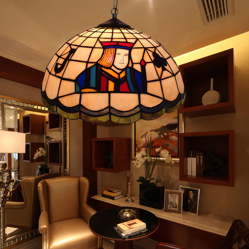 Suspension en verre teinté Tiffany avec abat-jour en forme de dôme - 2 lumières pour chambre de poker