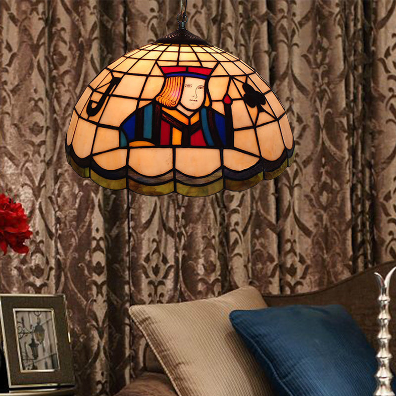 Suspension en verre teinté Tiffany avec abat-jour en forme de dôme - 2 lumières pour chambre de poker