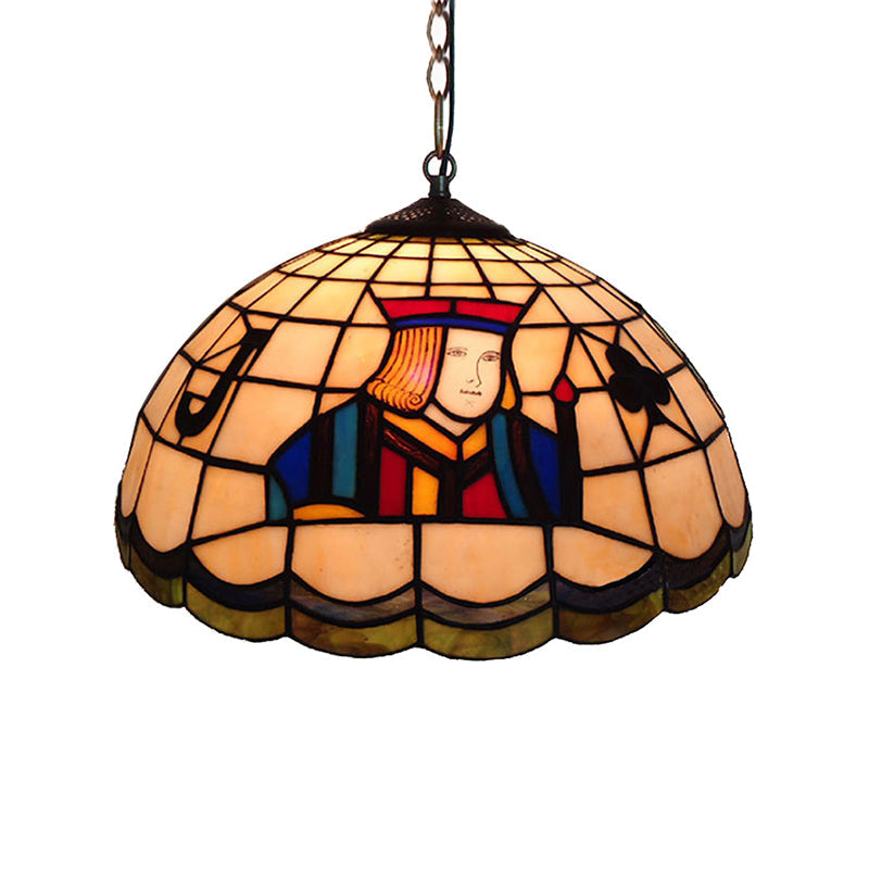 Suspension en verre teinté Tiffany avec abat-jour en forme de dôme - 2 lumières pour chambre de poker