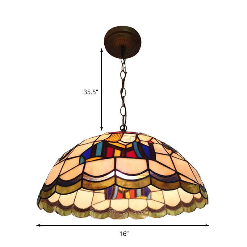 Suspension en verre teinté Tiffany avec abat-jour en forme de dôme - 2 lumières pour chambre de poker