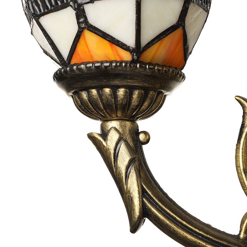 Baroque Peacock Tail Chandelier with 6 Vintage Stained Glass Pendants in Antique Bronze