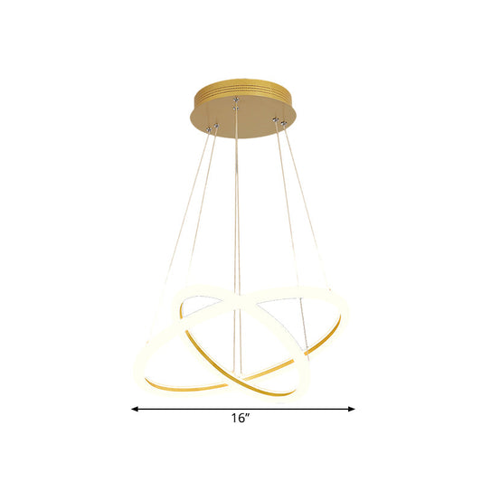 Modern Gold Dual Ring Chandelier Led Suspension Lighting For Dining Room Warm/White Light