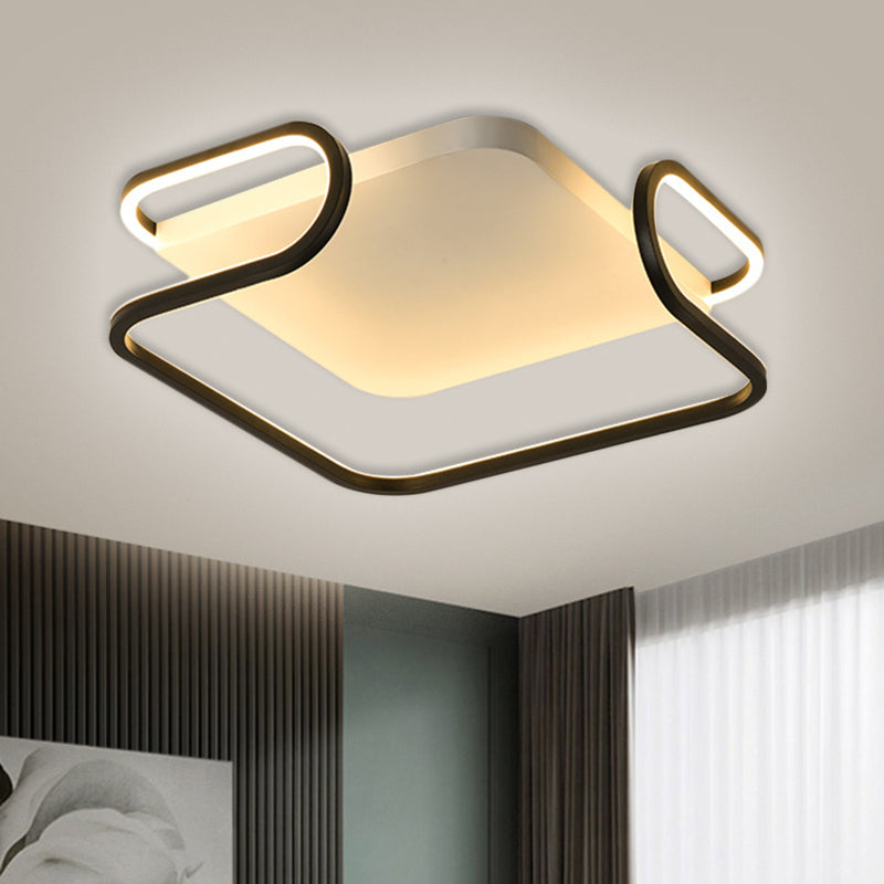 Modern Metal Square Flush Mount LED Ceiling Light (16"/19.5") - Warm/White Bedroom Lighting