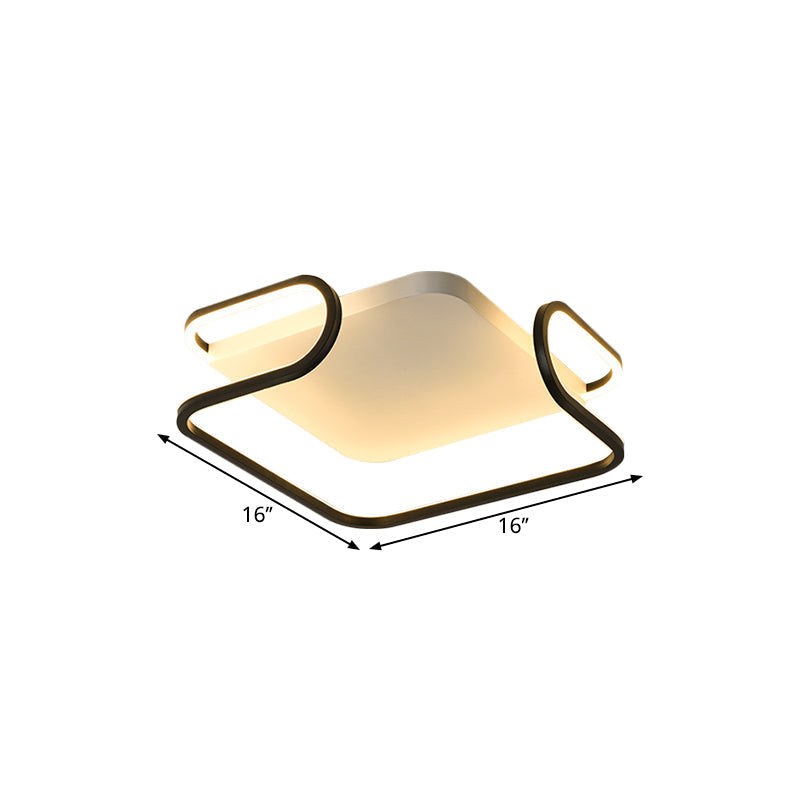 Modern Metal Square Flush Mount LED Ceiling Light (16"/19.5") - Warm/White Bedroom Lighting