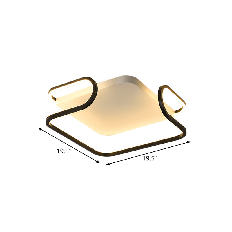 Modern Metal Square Flush Mount LED Ceiling Light (16"/19.5") - Warm/White Bedroom Lighting
