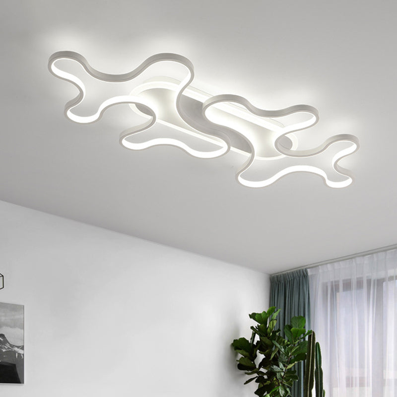 Modern Wavy Frame Ceiling Lamp in Black/White Aluminum with LED Flush Mount Lighting, Available in Warm/White Light, 22.5"/37.5" Width