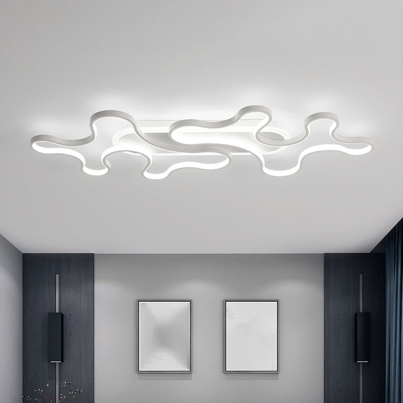 Modern Wavy Frame Ceiling Lamp in Black/White Aluminum with LED Flush Mount Lighting, Available in Warm/White Light, 22.5"/37.5" Width