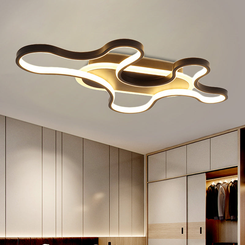 Modern Wavy Frame Ceiling Lamp in Black/White Aluminum with LED Flush Mount Lighting, Available in Warm/White Light, 22.5"/37.5" Width