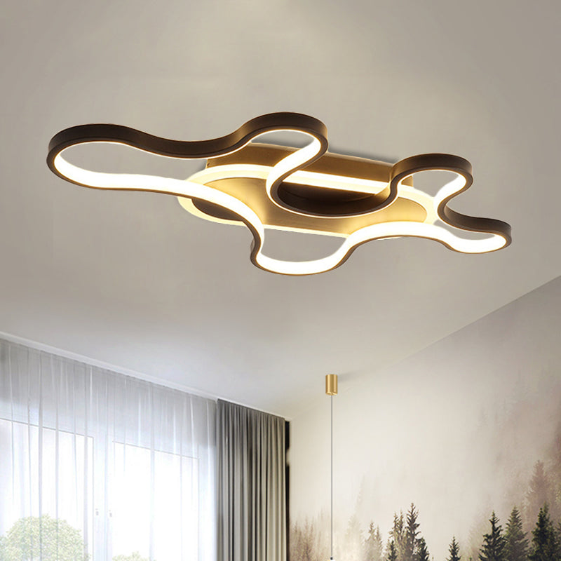 Modern Wavy Frame Ceiling Lamp in Black/White Aluminum with LED Flush Mount Lighting, Available in Warm/White Light, 22.5"/37.5" Width