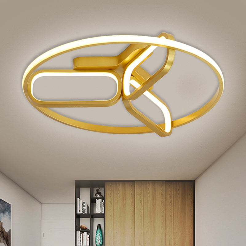 Contemporary LED Ceiling Light with Metallic Shade in Warm/White Light - Black/White/Gold Oval and Circle Flush Mount