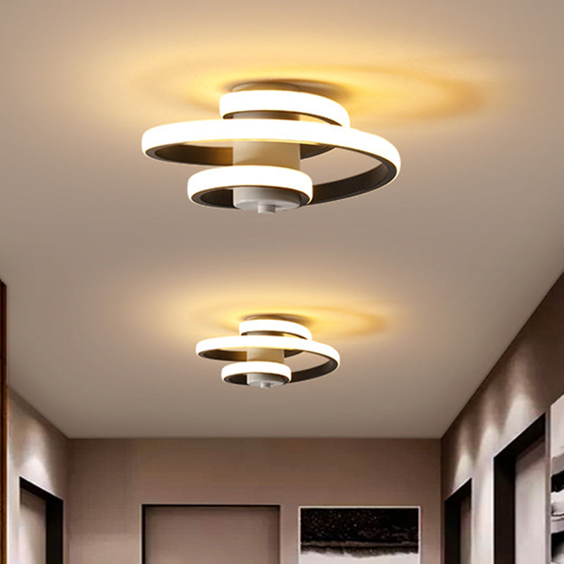Plafonnier LED métallique en spirale élégant à lumière chaude/blanche pour couloir - Noir/Blanc