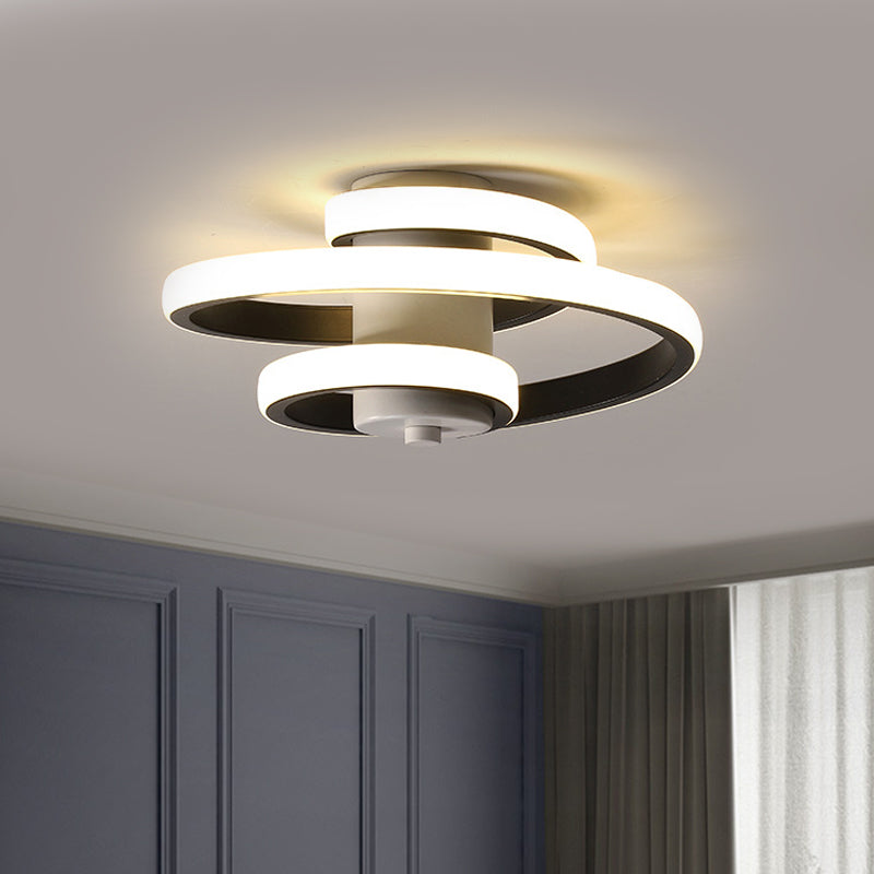 Plafonnier LED métallique en spirale élégant à lumière chaude/blanche pour couloir - Noir/Blanc