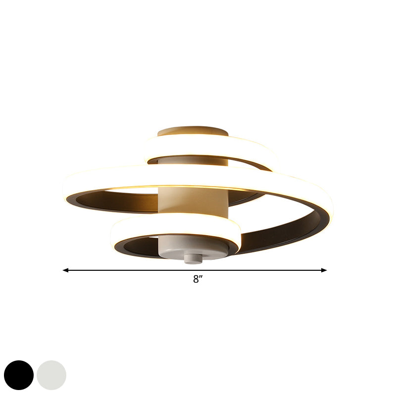 Plafonnier LED métallique en spirale élégant à lumière chaude/blanche pour couloir - Noir/Blanc