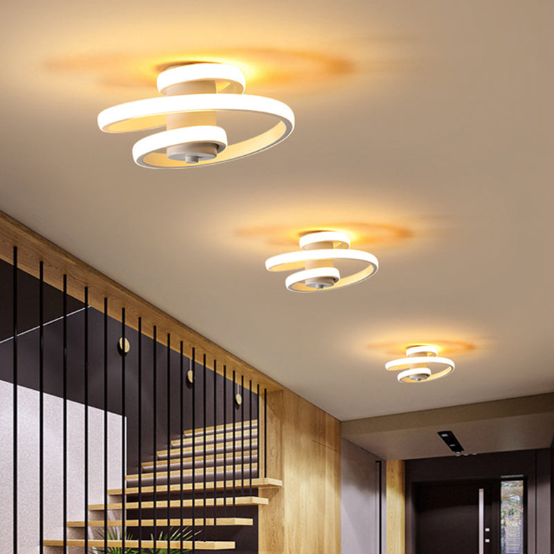 Plafonnier LED métallique en spirale élégant à lumière chaude/blanche pour couloir - Noir/Blanc