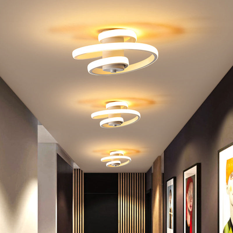 Plafonnier LED métallique en spirale élégant à lumière chaude/blanche pour couloir - Noir/Blanc