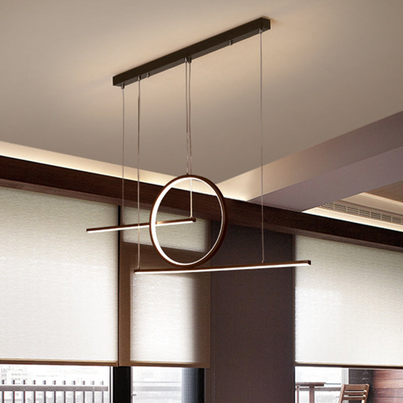 Modern Led Restaurant Island Lamp In Black/Gold With Circle & Linear Metal Shade - Warm/White Light
