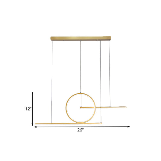 Modern Led Restaurant Island Lamp In Black/Gold With Circle & Linear Metal Shade - Warm/White Light