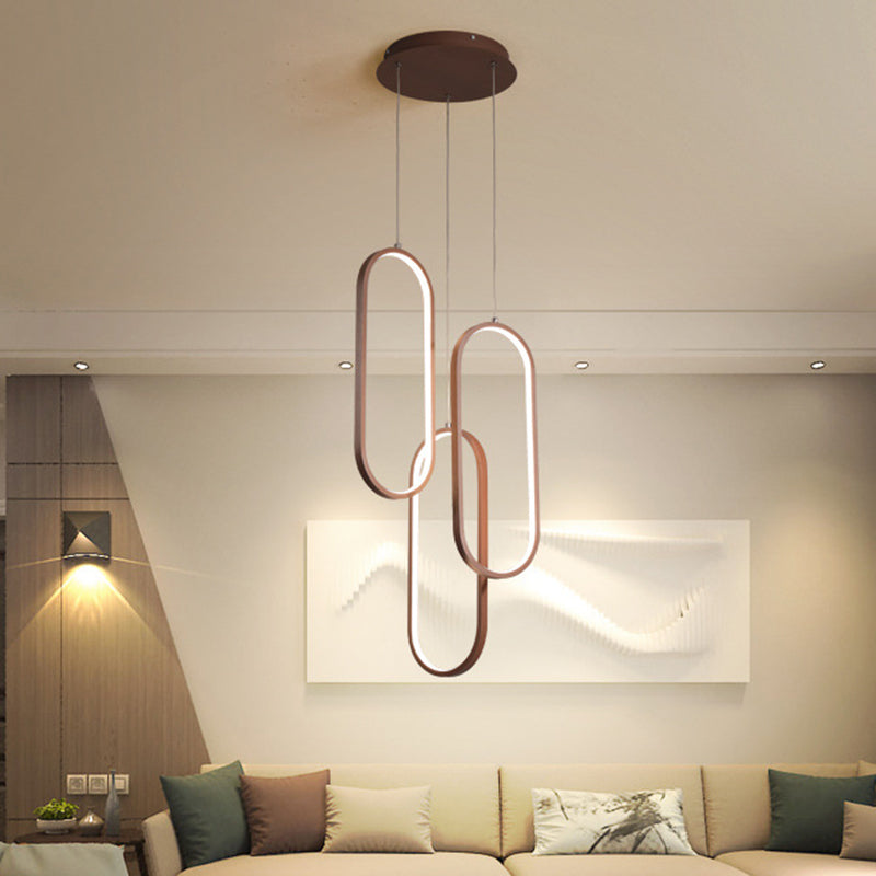 Oval Frame Multi Pendant Led Down Lighting- Metallic Brown Finish With Warm/White Light / Warm
