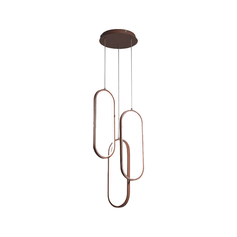 Brown Metal Oval Frame LED Pendant with Simple Style Down Lighting - Warm/White Light