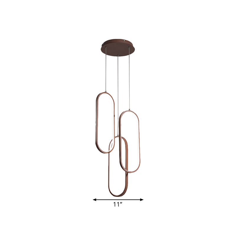 Brown Metal Oval Frame LED Pendant with Simple Style Down Lighting - Warm/White Light