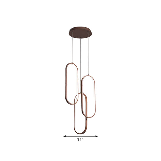 Oval Frame Multi Pendant Led Down Lighting- Metallic Brown Finish With Warm/White Light