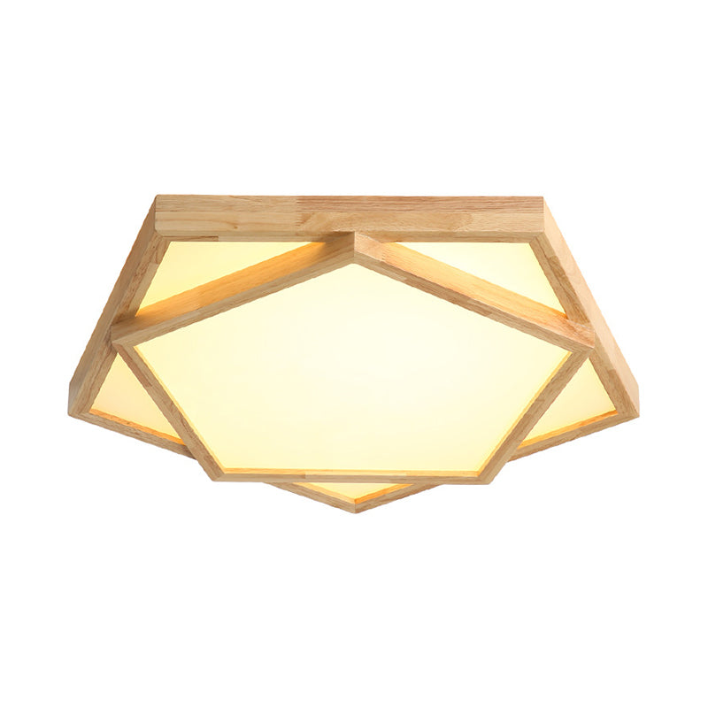 Pentagon Flush Mount Wood LED Ceiling Light in Beige - Available in 3 Sizes and 2 Light Tones
