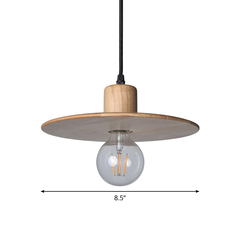 Circular Wood LED Mini Pendant Lamp in Beige - Minimalistic Bedroom Ceiling Suspension