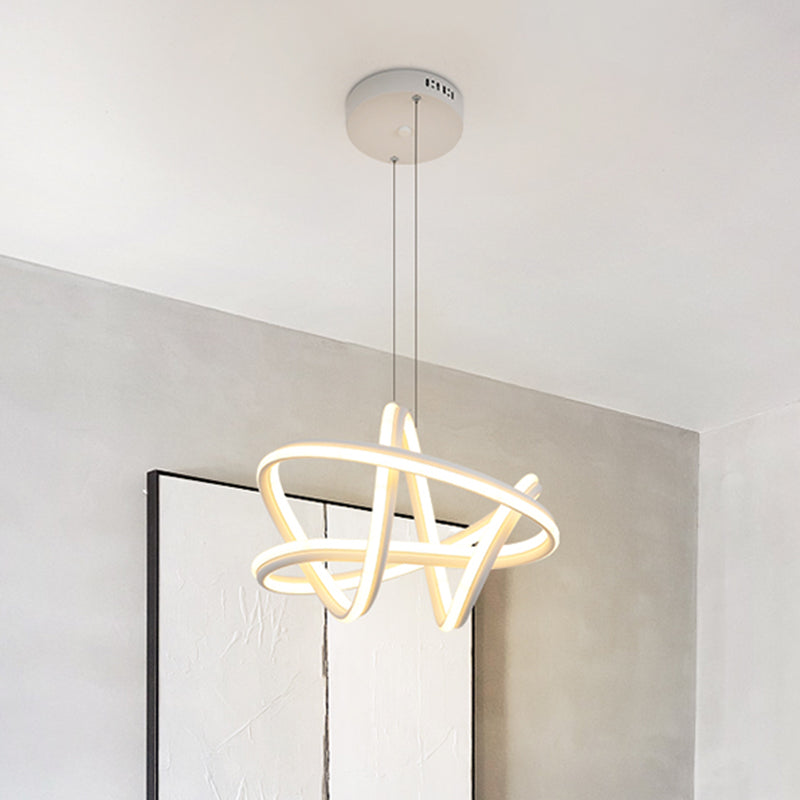 Twisted White Linear Hanging Lamp Kit: LED Metal Ceiling Chandelier with Warm/White Light