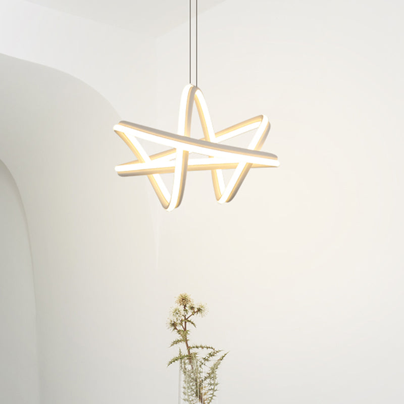 White Twisted Linear Hanging Lamp Kit - Led Metal Ceiling Chandelier Warm/White Light